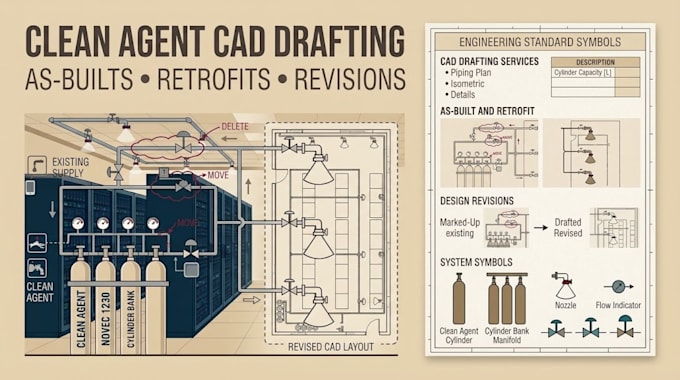 draft clean agent cad drafting, as built drawings and retrofit plans