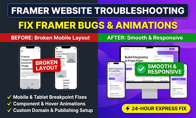 fix responsive layout bugs and custom animations on your framer website