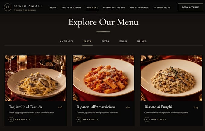 design a modern luxury restaurant menu