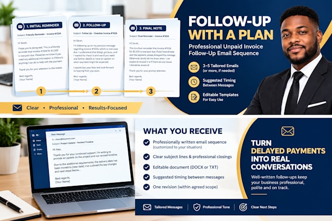 write an unpaid invoice follow up email sequence