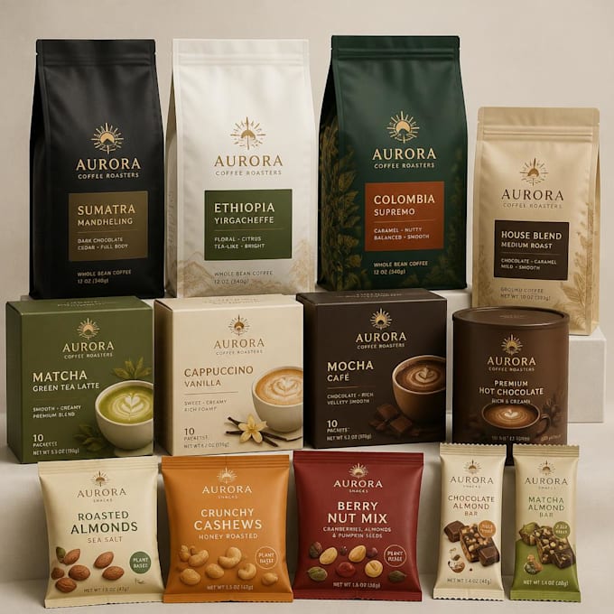 design premium coffee pouch packaging, bag and coffee label