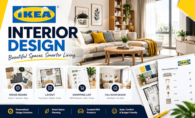 do ikea interior design, mood board, layout, shopping list