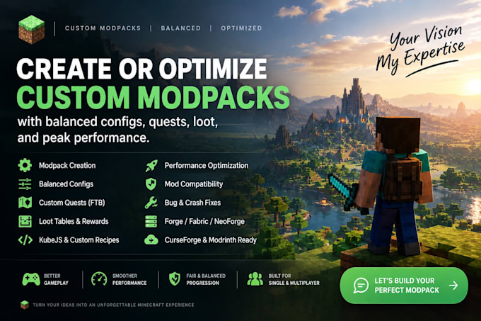 create custom minecraft modpack with balance configs quests loot and optimizatio