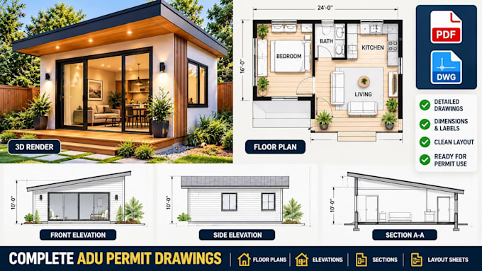 draw adu floor plans and permit drawings for your project