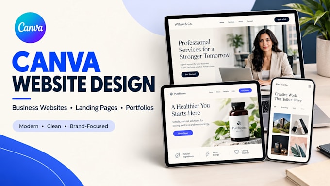do canva website design, canva landing page, portfolio website, website redesign