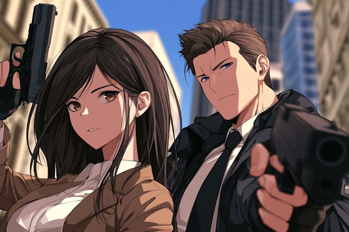 draw a cute anime couple illustration