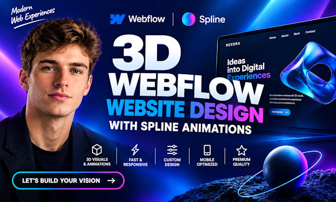 build 3d webflow animated website interactive business website developer spline
