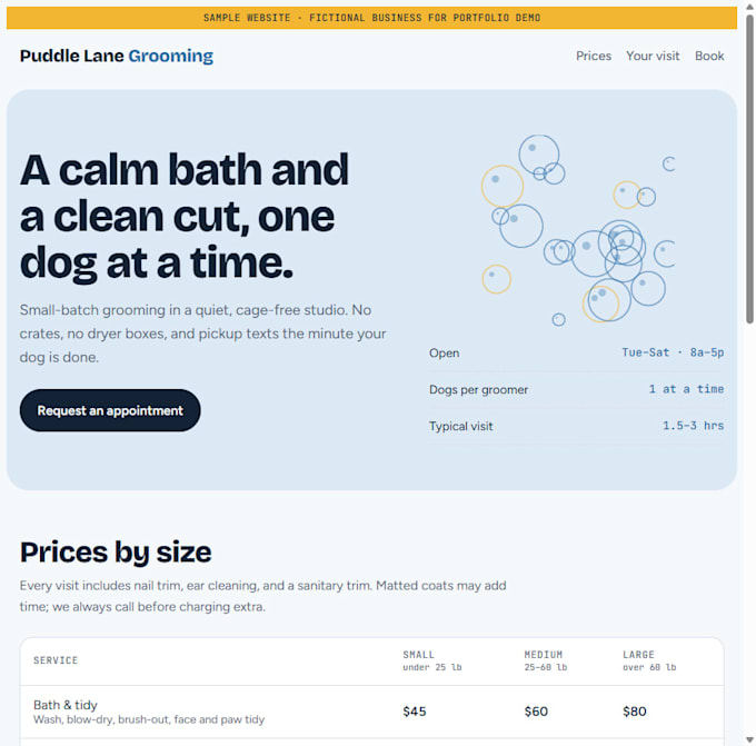 build a one page website for your small business