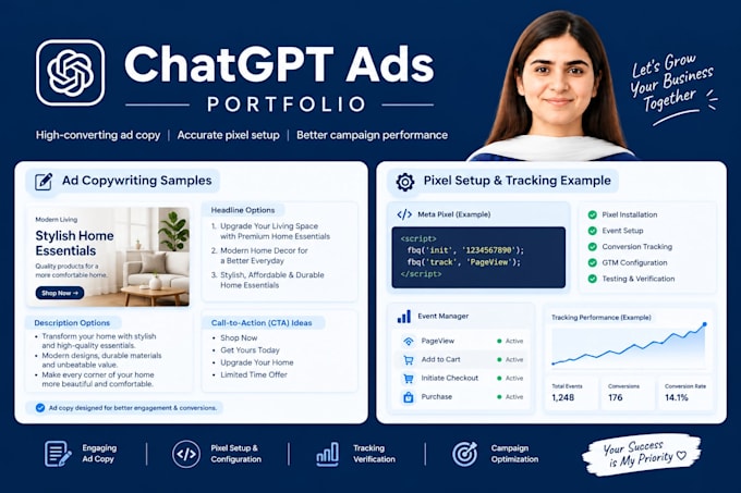 write chatgpt ad copy and set up pixel tracking