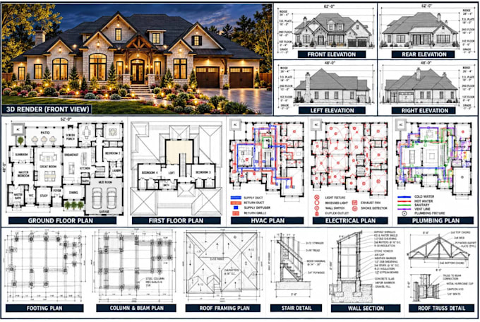 create architectural plans, structural, hvac, electrical