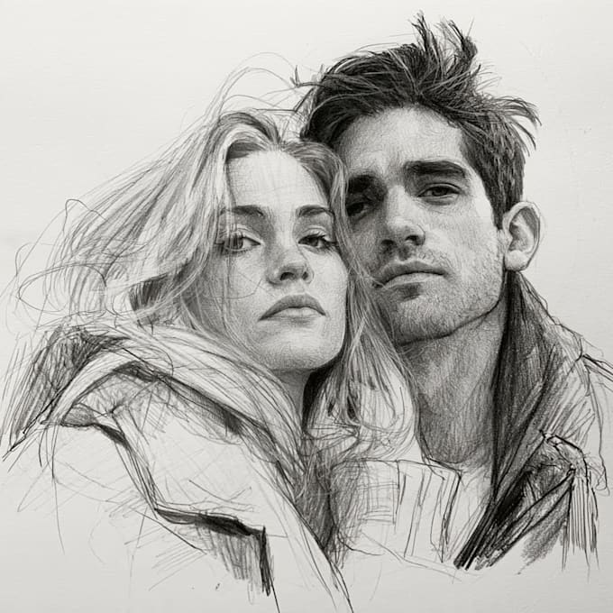 draw a cute cartoon couple portrait