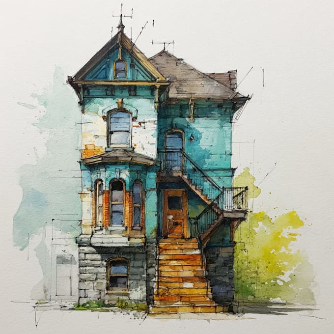 hand draw architectural home building portrait