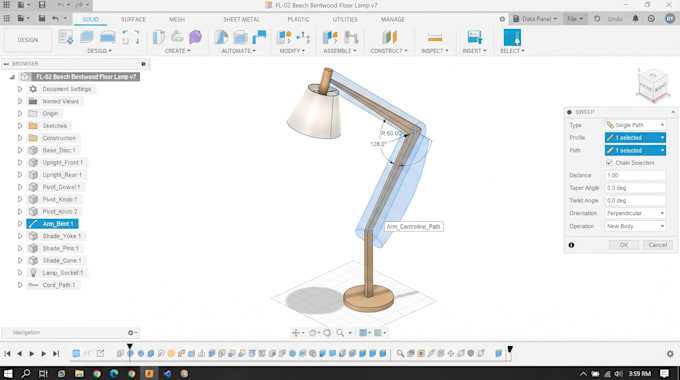 do wood work product design, lamp 3d product modeling, rendering, fusion360
