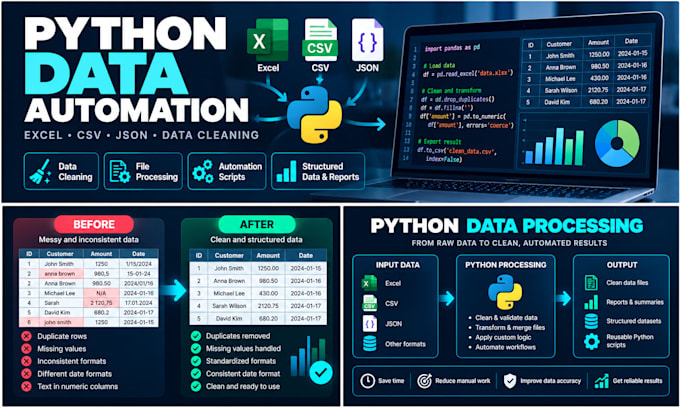 automate excel csv data processing and cleaning using python