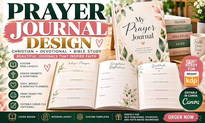 design a christian prayer journal, devotional journal and prayer planner