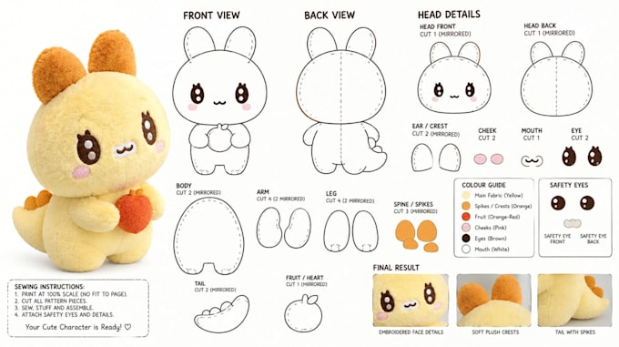 create plush toy sewing patterns and tech packs for stuffed animals