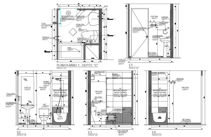 create 2d bathroom renovation plans and elevations