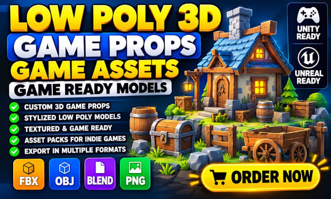 create low poly 3d game props, game assets and game ready models for indie games
