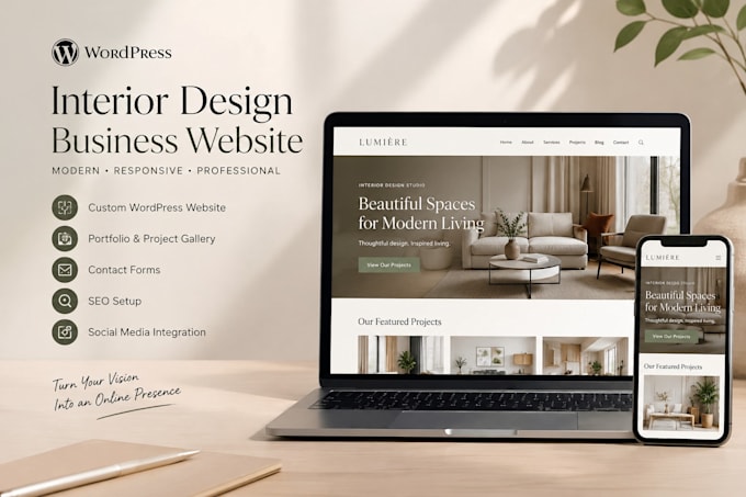 design wordpress website interior design business website portfolio development