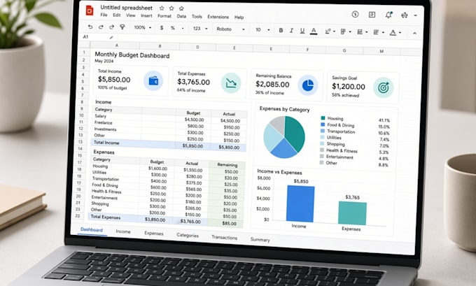 design custom google excel spreadsheet, budget invoice tracker and etsy planner