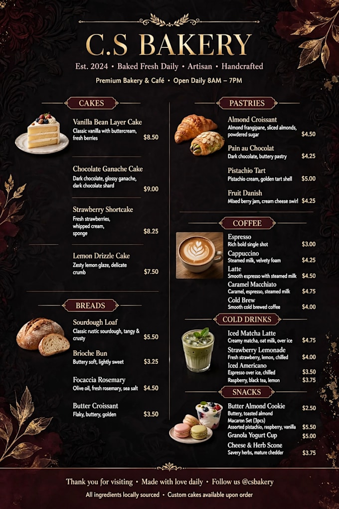 design beautiful menu poster design for bakery restaurant