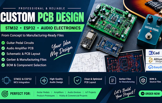 stm32 audio electronics schematic and pcb design  amplifier guitar pedals esp32