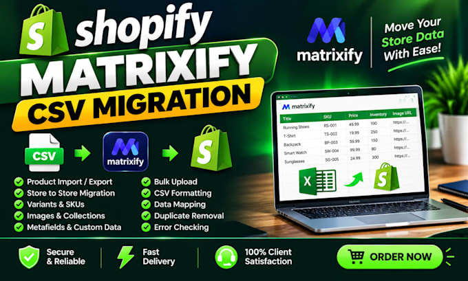 do shopify matrixify CSV migration, import, export and data transfer