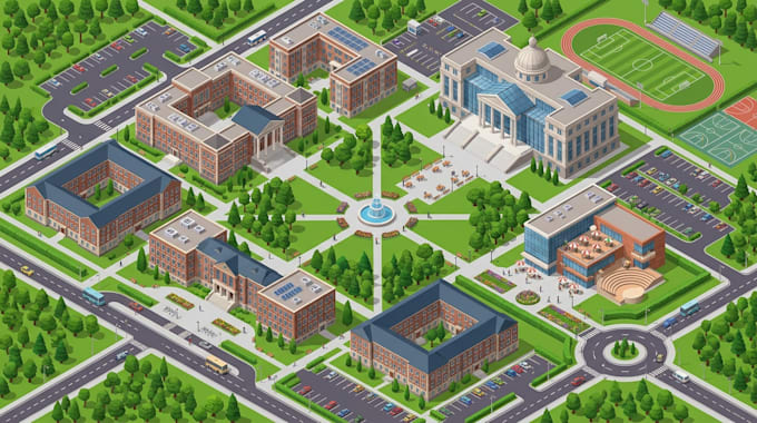 create university visitor guides, campus maps and building location graphics