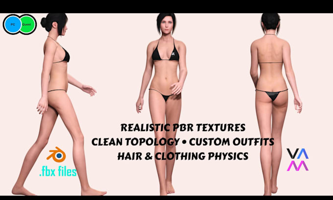 create game ready 3d nsfw character with rigging for virt a mate, daz3d and vrm
