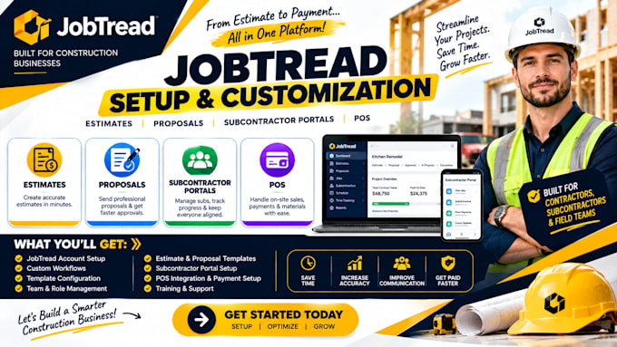 jobtread template based construction estimate proposal subcontractor portals pos