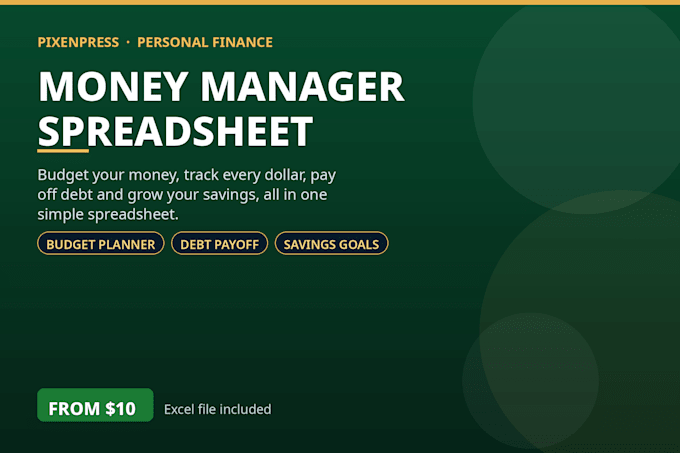 provide a personal money manager budget and debt payoff spreadsheet