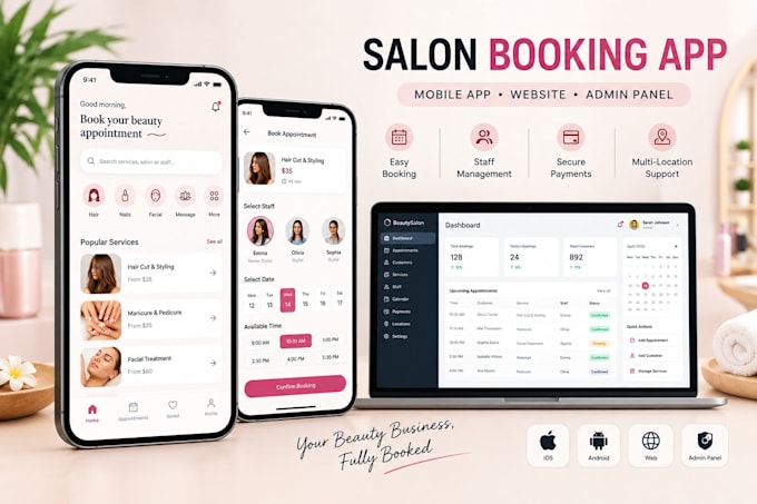develop salon booking app, spa app and booking website