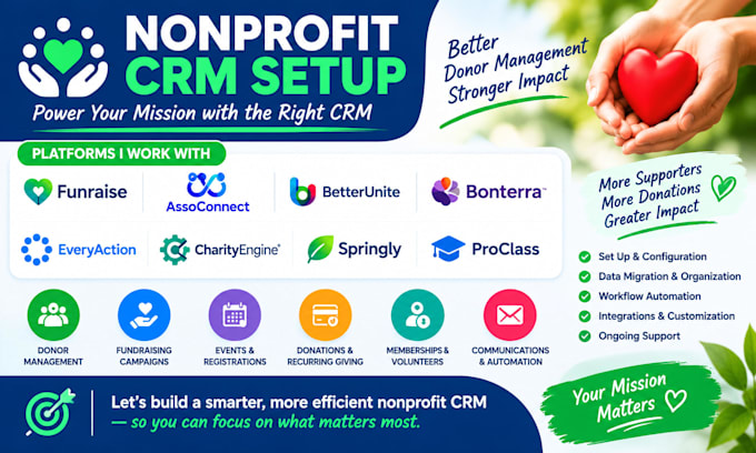 setup nonprofit CRM funraise assoconnect betterunite bonterra everyaction