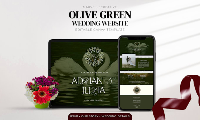 design an elegant gothic canva wedding website editable