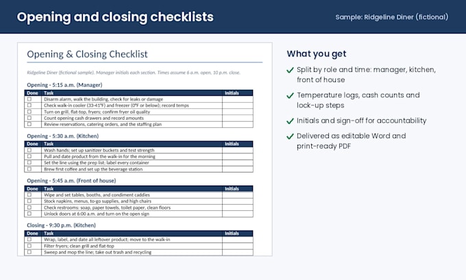 write restaurant sops, checklists and staff training manuals