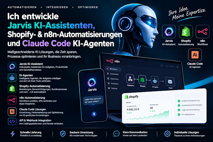 entwickle jarvis ki agenten, shopify n8n automatisierungen mit claude code