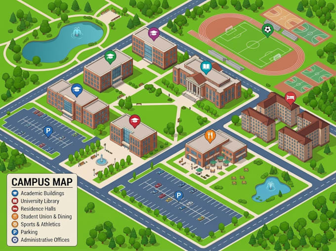 design campus maps, university wayfinding maps and school navigation plans