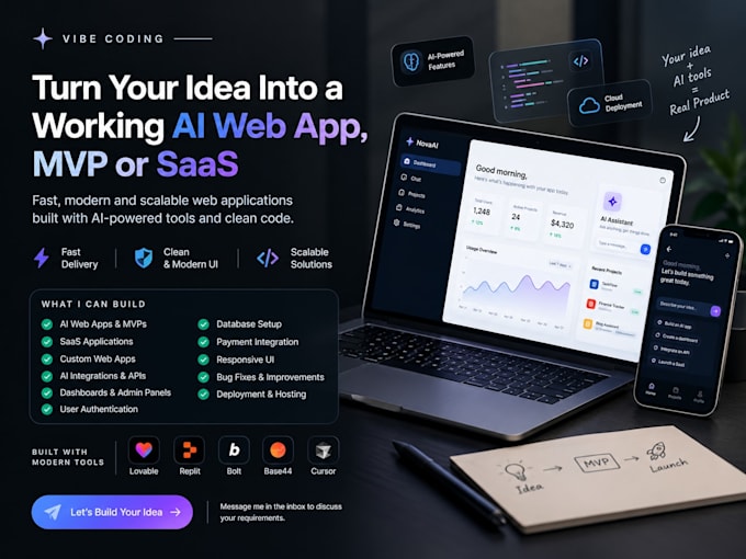build your ai web app, mvp or saas with vibe coding