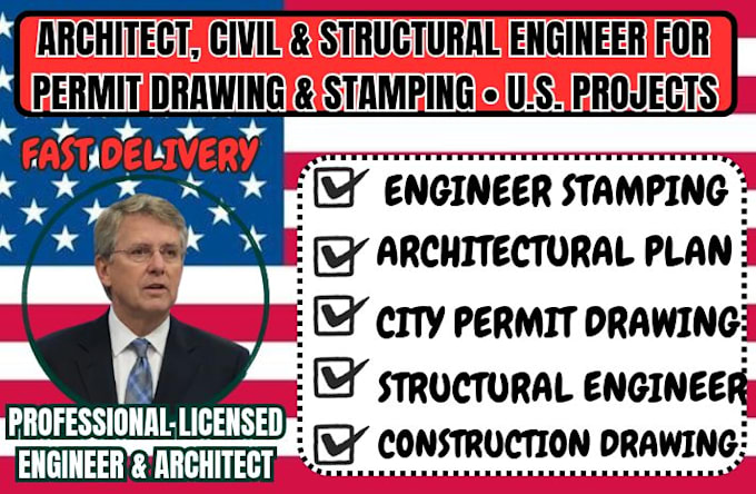 provide USA city permit drawings and stamping as architect structural engineer