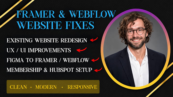 setup framer website, webflow UX fix, membership boho website, figma, hubspot