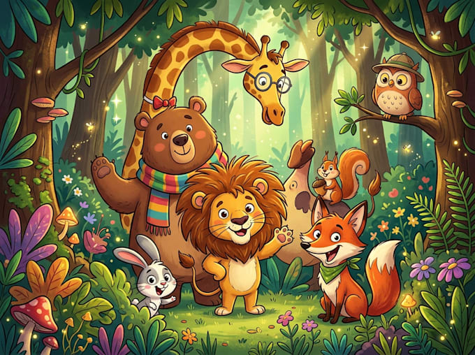 draw animals cartoon illustration