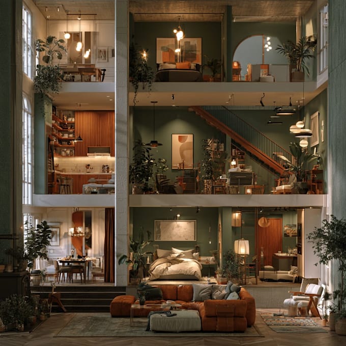 interior design and realistic a rendering