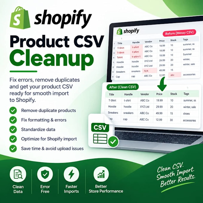 clean, fix and format your shopify CSV for import