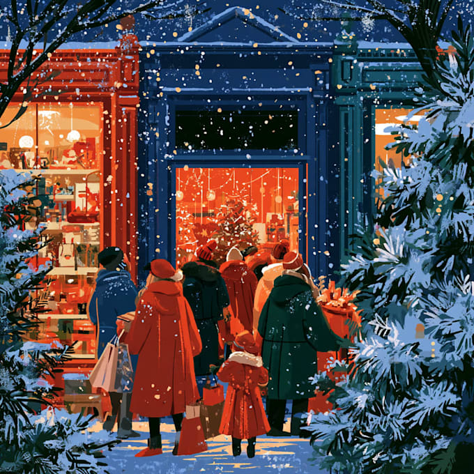 design a custom flat style christmas illustration