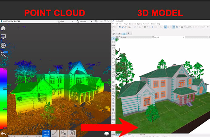 create archicad bim model from point cloud data,  faro, leica scan to 2d drawing