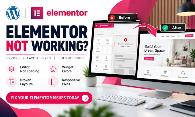 fix wordpress elementor errors, layout issues and editor problems