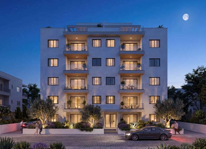 render modern apartment building from architect 2d plan, house refurbish render