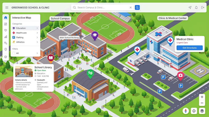design an interactive illustrated map for your school, clinic or office