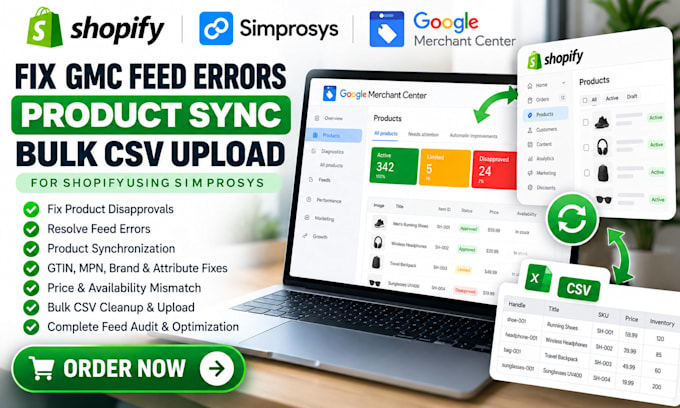fix shopify simprosys google merchant center feed errors sync bulk csv upload