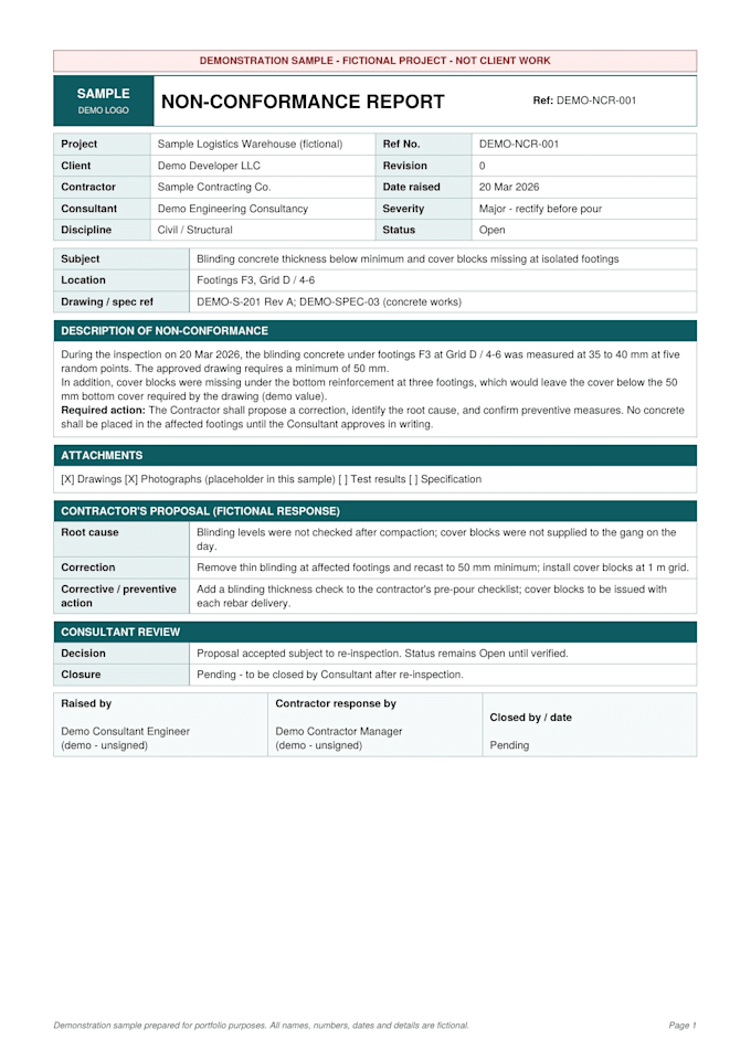 create construction inspection request and ncr templates